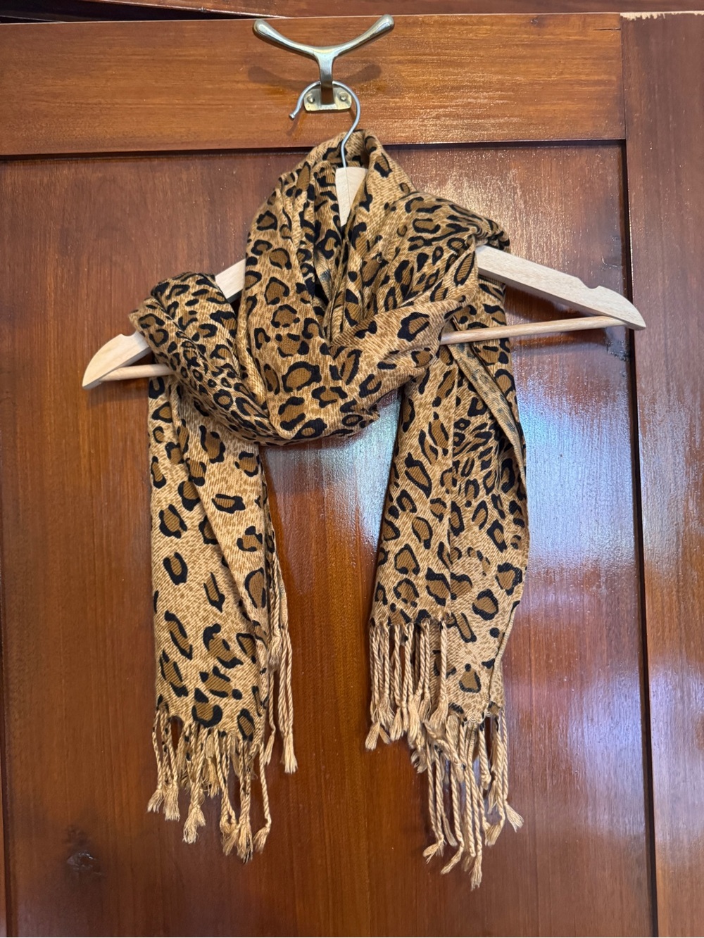 J. Crew Leopard Print Fringe Scarf in Tan & Black